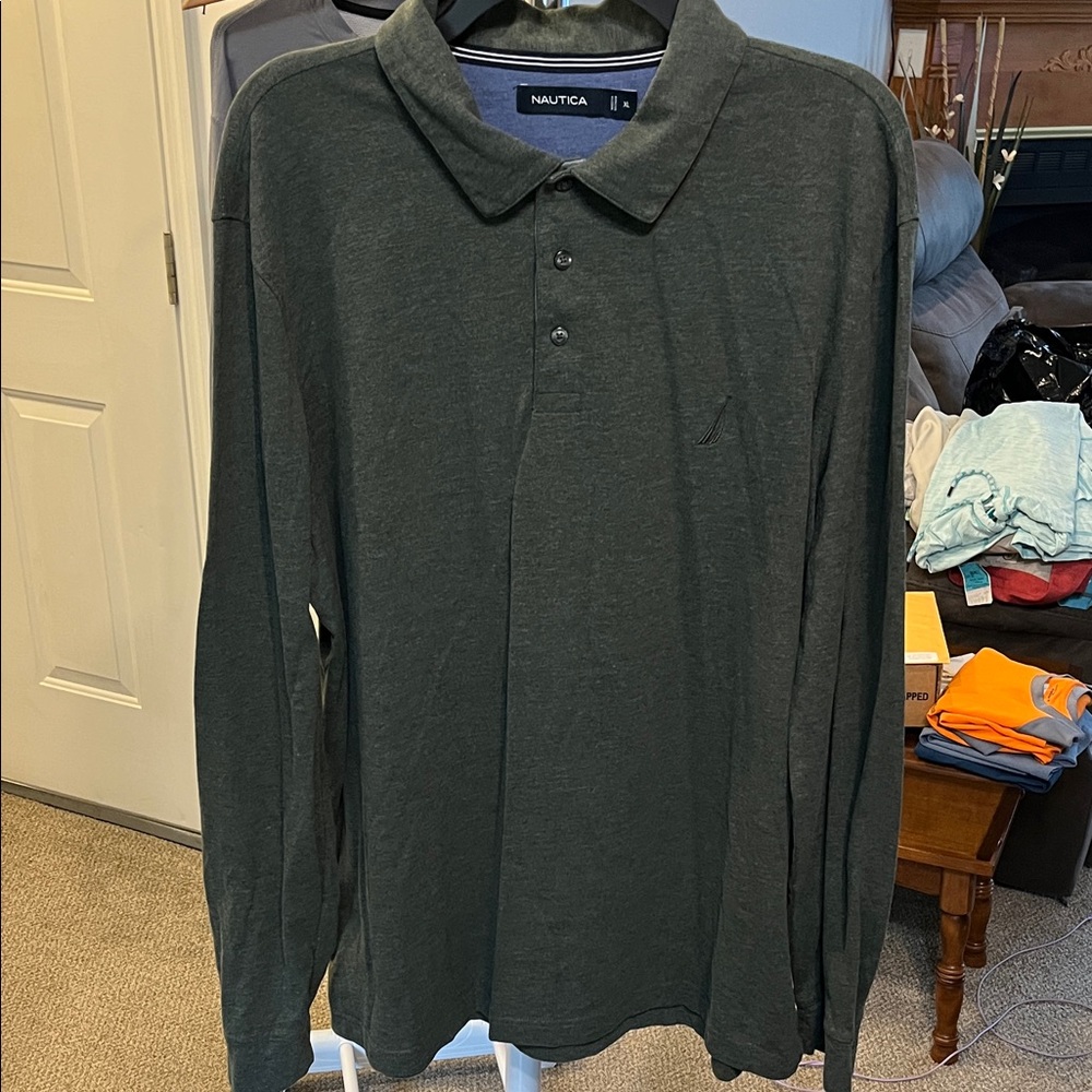 Nautica Men's Forest Green Long Sleeve Polo